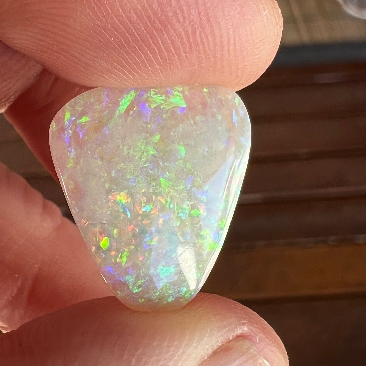 Solid crystal opal from Grawin, near Lightning Ridge. Beautiful greens, and ready to set.