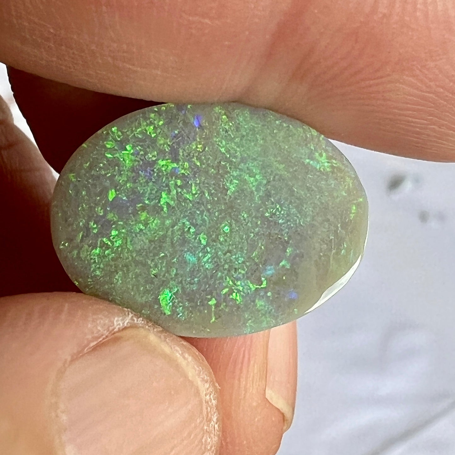 Beautifully shaped and polished solid black and green opal from Grawin, near Lightning Ridge.