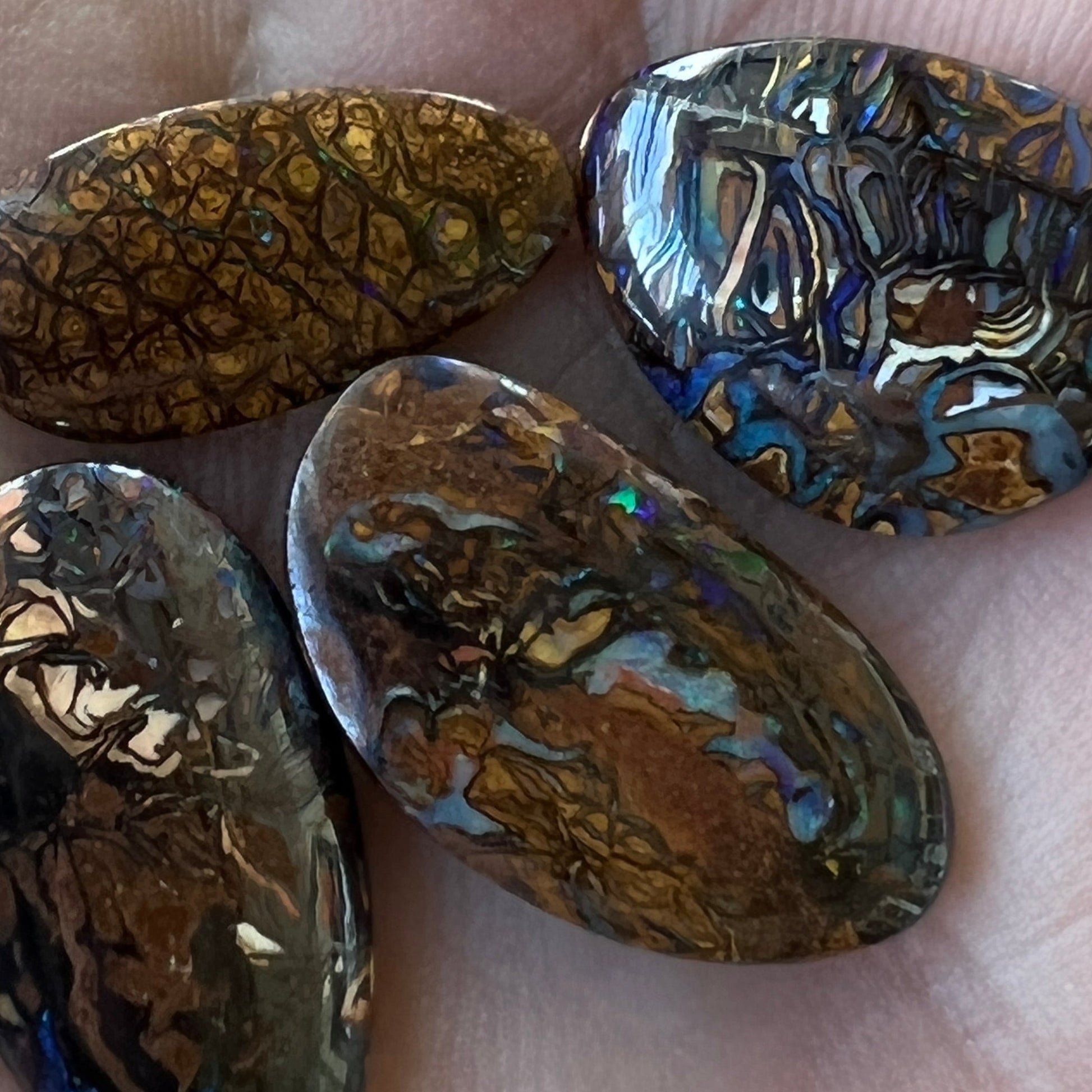 Lovely group of Queensland boulder opals with great patterns and colour.