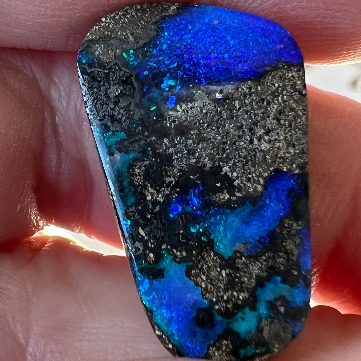 Stunning blues and greens in this great piece of boulder opal from Winton, Queensland.