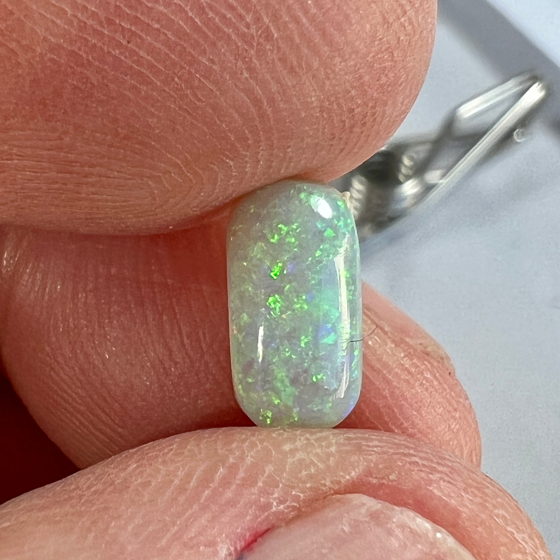 Lightning Ridge grey/green solid opal ready for setting.