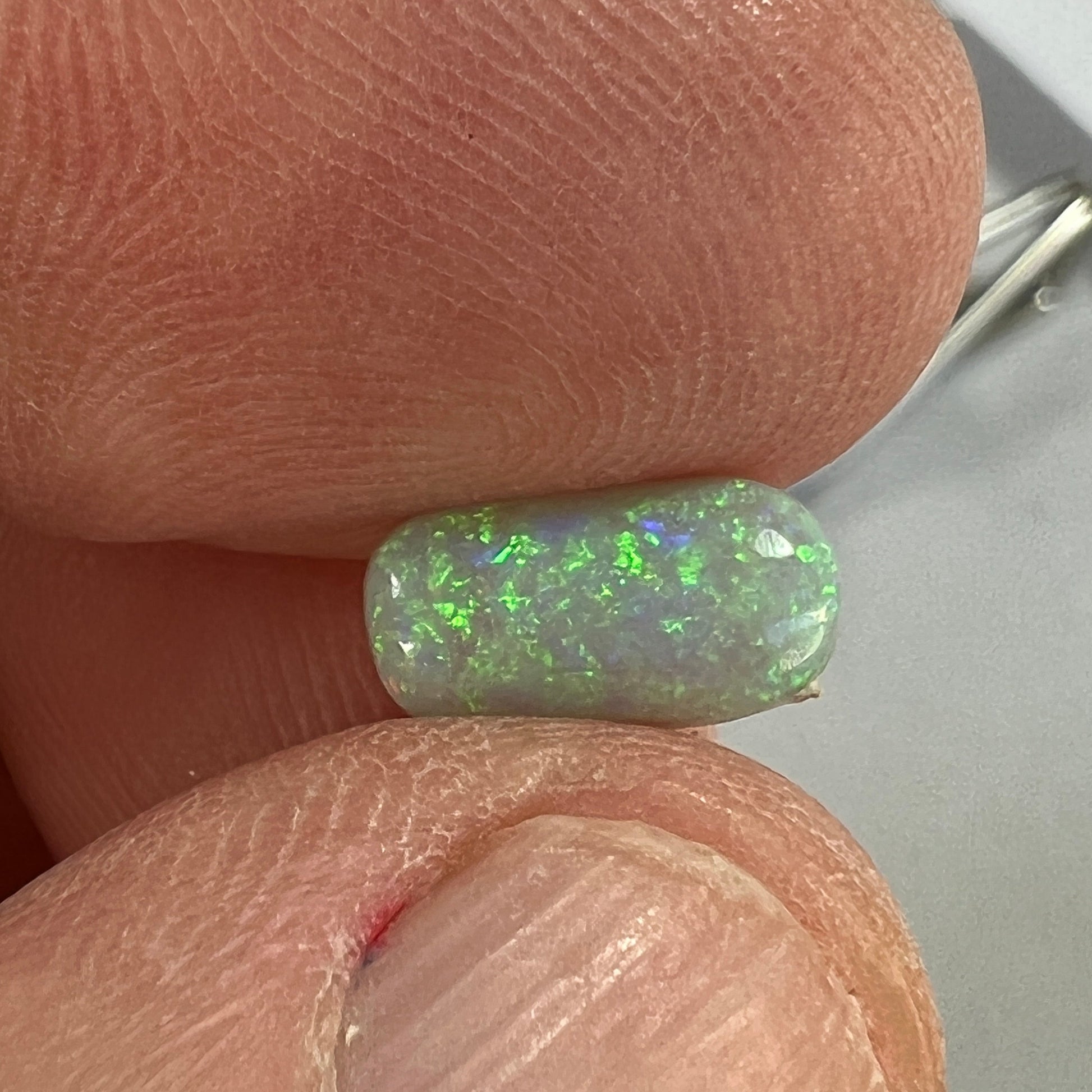 Lightning Ridge grey/green solid opal ready for setting.