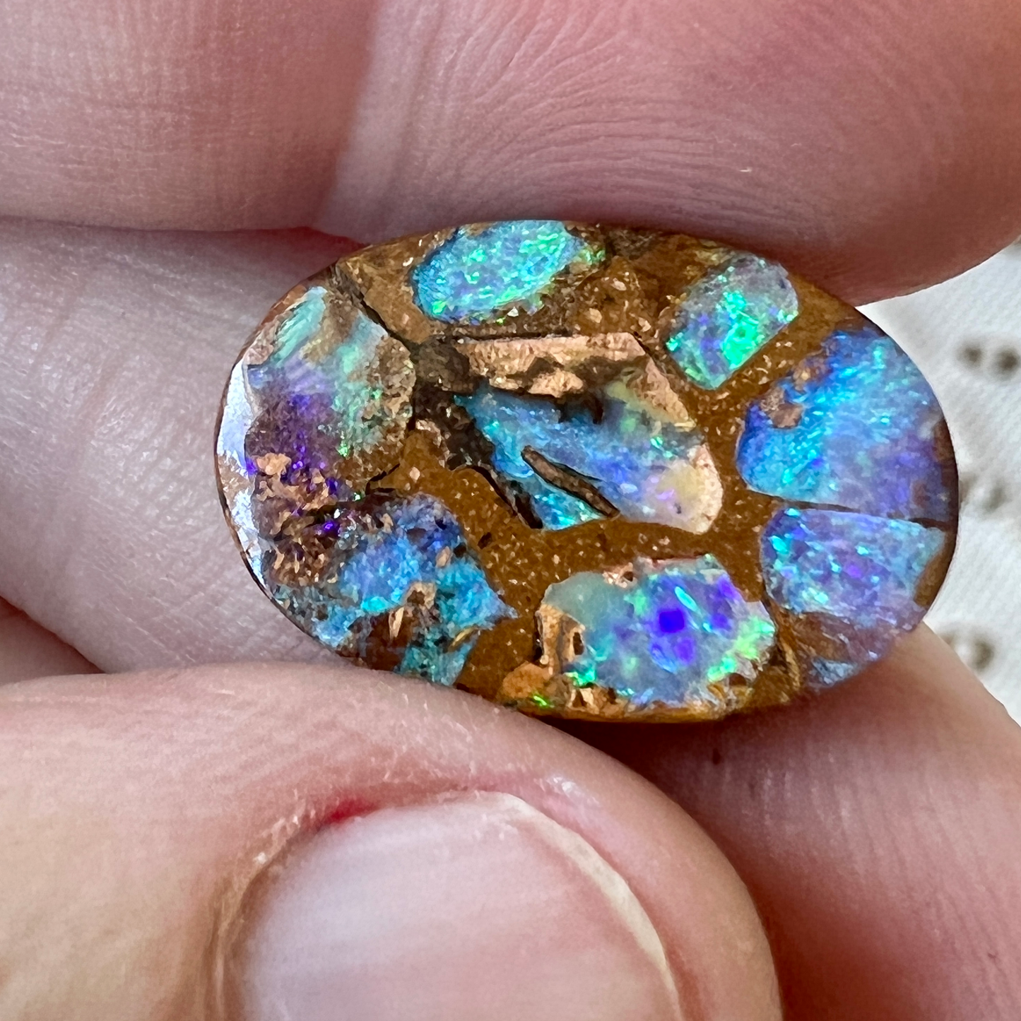 Beautiful boulder opal from Winton. Really unusual stone. Will make a wonderful pendant.