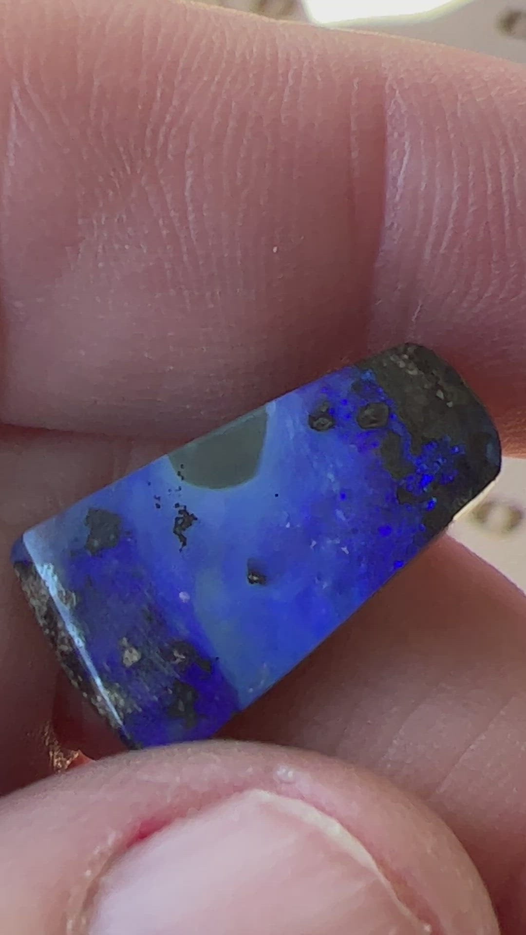 Nice bright blues are displayed throughout this Winton boulder opal.