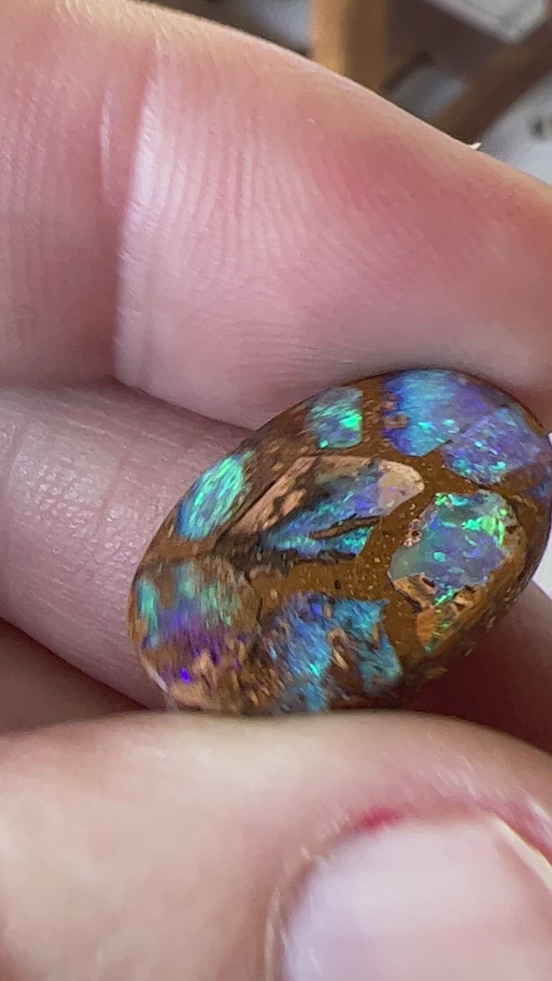 Beautiful boulder opal from Winton. Really unusual stone. Will make a wonderful pendant.